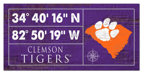 Clemson Tigers Horizontal Coordinate 6" x 12" Sign