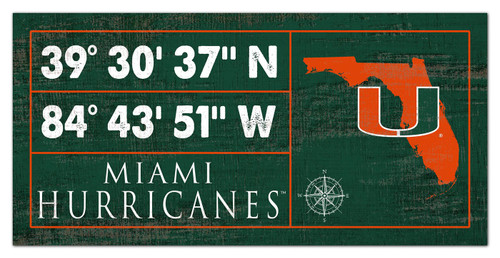 Miami Hurricanes Horizontal Coordinate 6" x 12" Sign