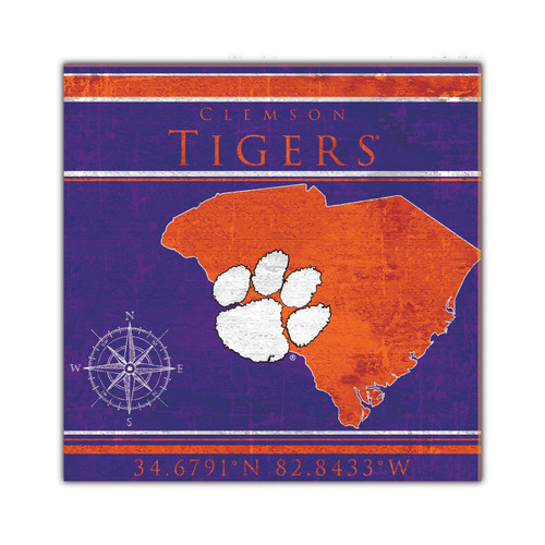 Clemson Tigers Coordinates 10" x 10" Sign