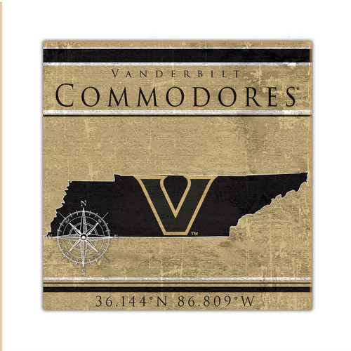 Vanderbilt Commodores Coordinates 10" x 10" Sign