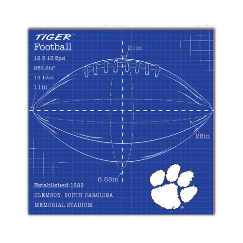 Clemson Tigers Ball Blueprint 10" x 10" Sign