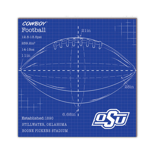 Oklahoma State Cowboys Ball Blueprint 10" x 10" Sign