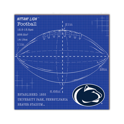 Penn State Nittany Lions Ball Blueprint 10" x 10" Sign