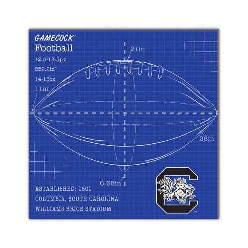 South Carolina Gamecocks Ball Blueprint 10" x 10" Sign