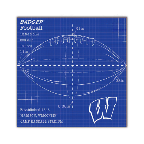 Wisconsin Badgers Ball Blueprint 10" x 10" Sign