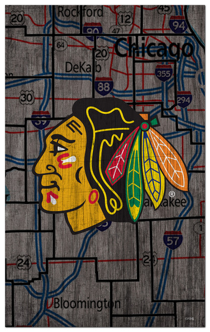 Chicago Blackhawks 11" x 19" City Map Sign