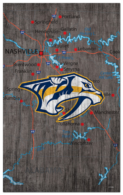 Nashville Predators 11" x 19" City Map Sign