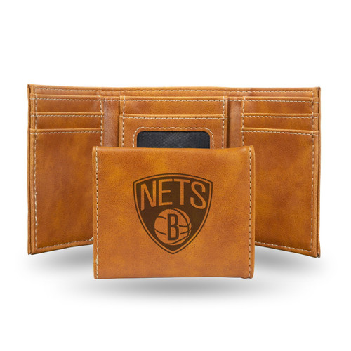 Brooklyn Nets Laser Engraved Brown Trifold Wallet