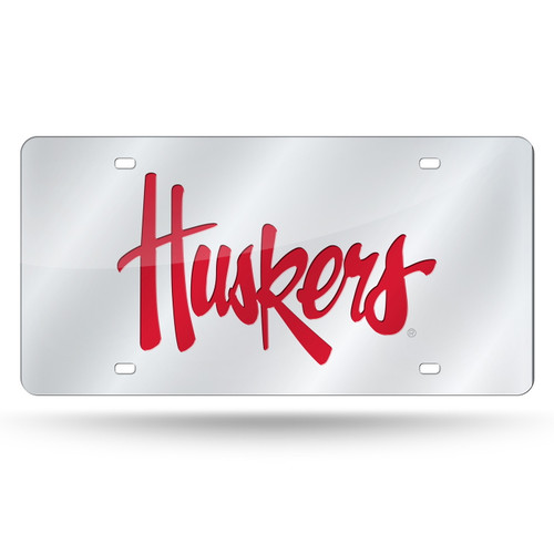Nebraska Cornhuskers Silver Laser Cut License Plate