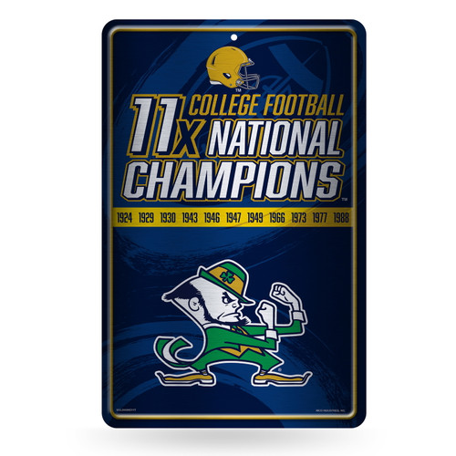 Notre Dame Fighting Irish 11-Time Champs 11"" x 17"" Large Embossed Metal Wall Sign