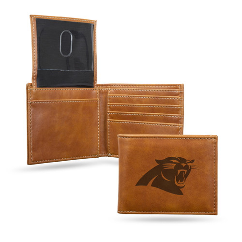 Carolina Panthers Laser Engraved Brown Billfold Wallet