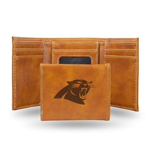 Carolina Panthers Laser Engraved Brown Trifold Wallet