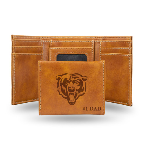Chicago Bears #1 Dad Laser Engraved Trifold Wallet