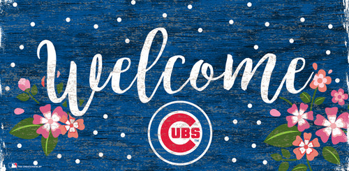 Chicago Cubs 6" x 12" Floral Welcome Sign