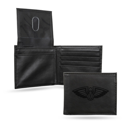 New Orleans Pelicans Laser Engraved Black Billfold Wallet
