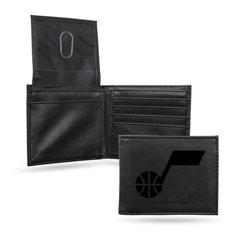 Utah Jazz Black Laser Engraved Billfold Wallet