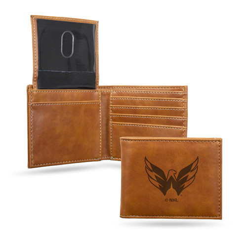 Washington Capitals Laser Engraved Brown Billfold Wallet