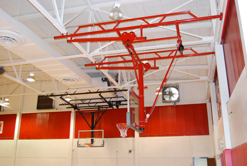 Gared Single Post Rear-Braced Roll-Fold Ceiling Hung Basketball Backstop