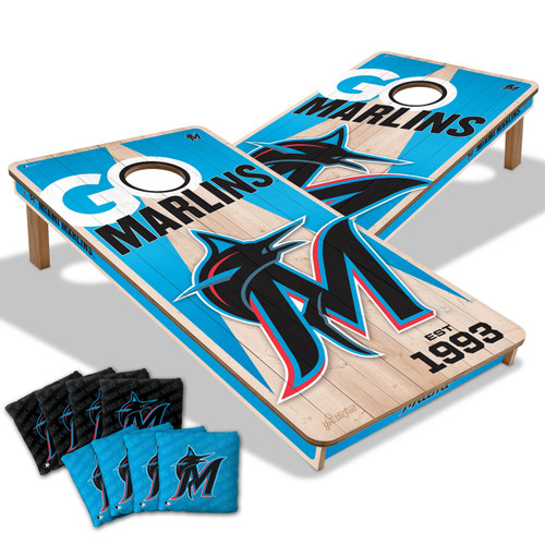 Miami Marlins 2' x 4' All-Wood Cornhole Set