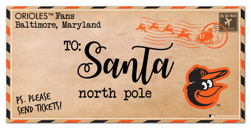 Baltimore Orioles 6" x 12" To Santa Sign