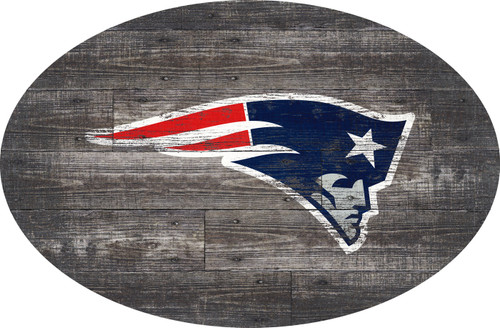 New England Patriots 46" Distressed Wood Oval Sign