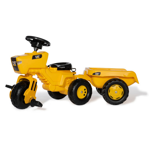 rollyTrac CAT 3-Wheeled Pedal Tractor with Trailer