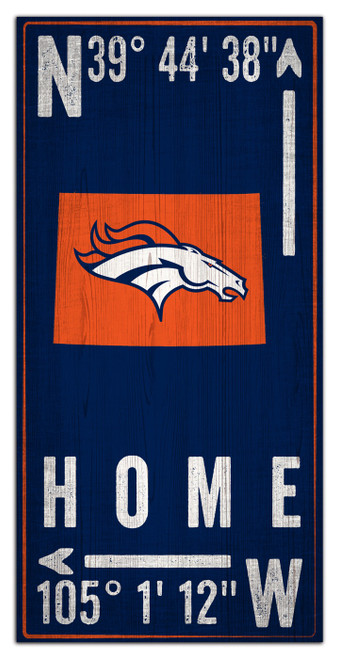 Denver Broncos 6" x 12" Coordinates Sign