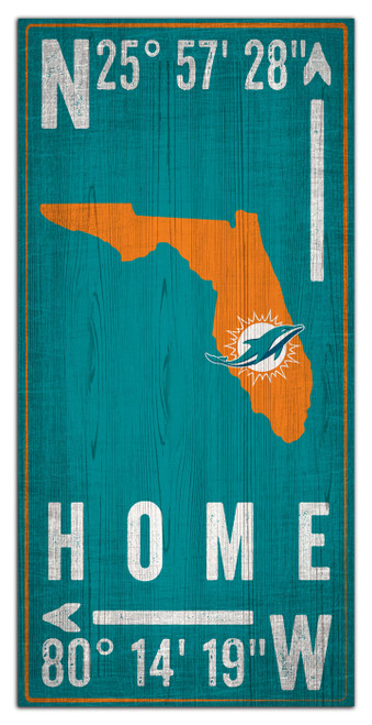 Miami Dolphins 6" x 12" Coordinates Sign
