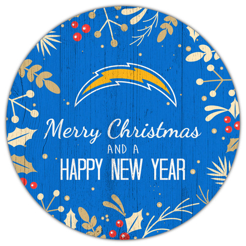 Los Angeles Chargers 12" Merry Christmas & Happy New Year Sign