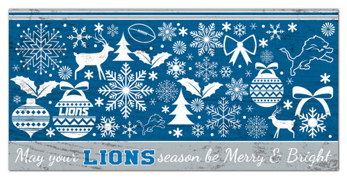 Detroit Lions 6" x 12" Merry & Bright Sign