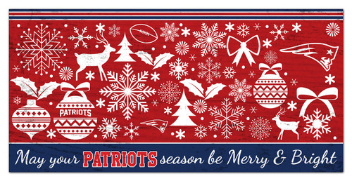 New England Patriots 6" x 12" Merry & Bright Sign