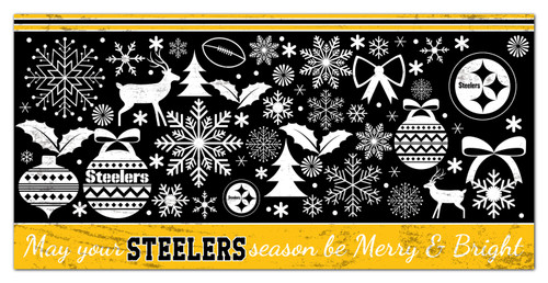 Pittsburgh Steelers 6" x 12" Merry & Bright Sign