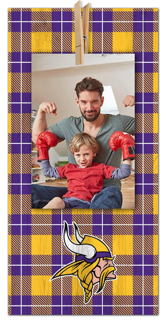 Minnesota Vikings Plaid Clothespin 6" x 12" Sign