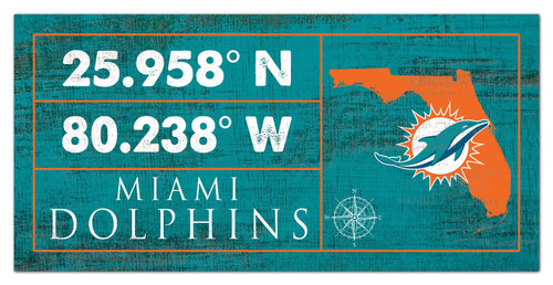Miami Dolphins Horizontal Coordinate 6" x 12" Sign