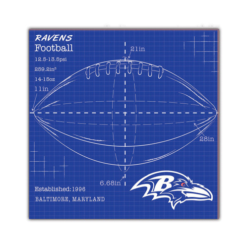 Baltimore Ravens Ball Blueprint 10" x 10" Sign