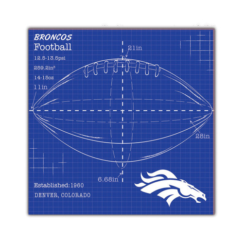 Denver Broncos Ball Blueprint 10" x 10" Sign