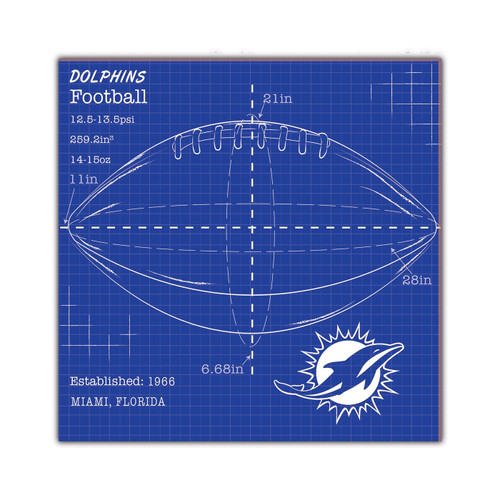 Miami Dolphins Ball Blueprint 10" x 10" Sign