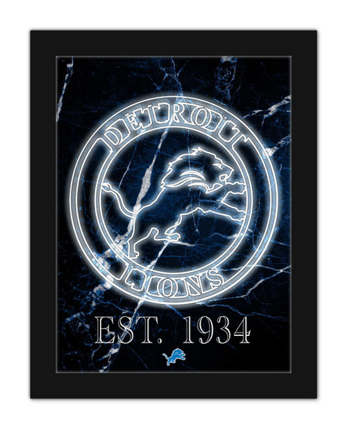 Detroit Lions Neon Circle Logo 12" x 16" Framed Wall Art