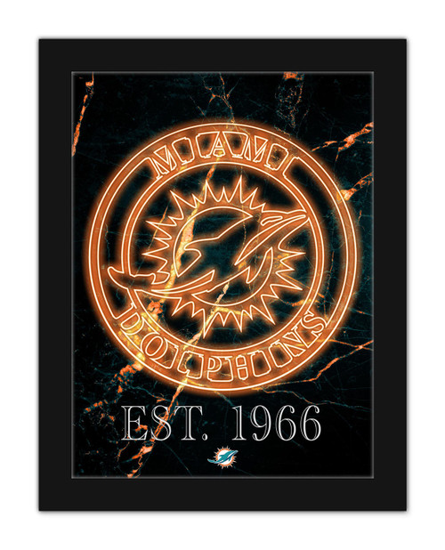 Miami Dolphins Neon Circle Logo 12" x 16" Framed Wall Art