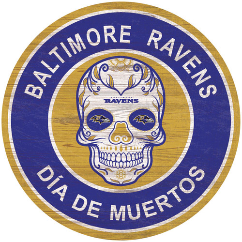 Baltimore Ravens Sugar Skull 12" Circle Sign