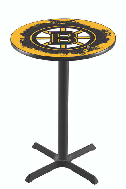 Boston Bruins Black Wrinkle Bar Table with Cross Base