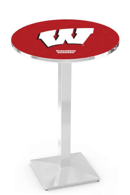 Wisconsin Badgers "W" Chrome Bar Table with Square Base