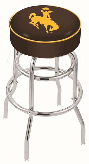 Wyoming Cowboys Double-Ring Chrome Base Swivel Bar Stool