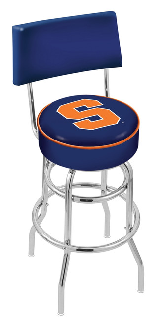 Syracuse Orange Chrome Double Ring Swivel Barstool with Back