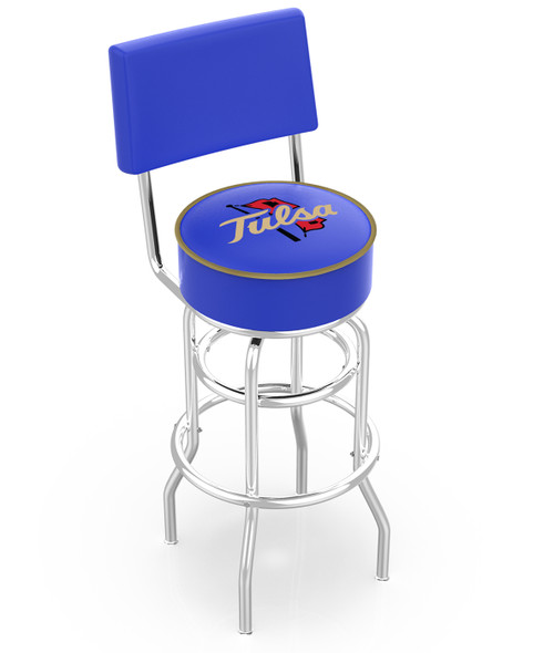 Tulsa Golden Hurricane Chrome Double Ring Swivel Barstool with Back