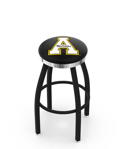 Appalachian State Mountaineers Black Swivel Barstool with Chrome Accent Ring