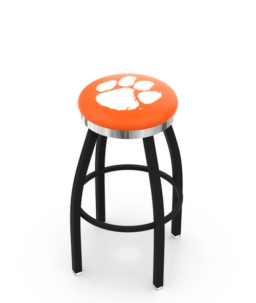 Clemson Tigers Black Swivel Barstool with Chrome Accent Ring