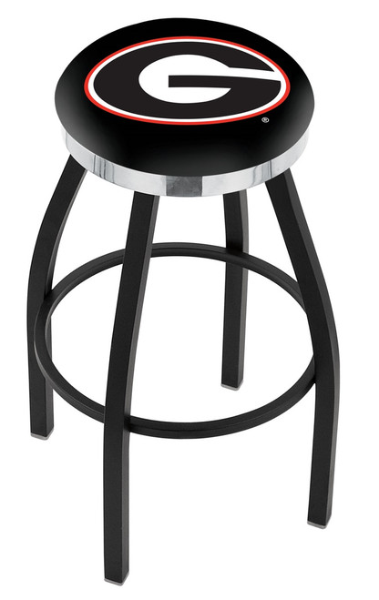 Georgia Bulldogs Black Swivel Barstool with Chrome Accent Ring