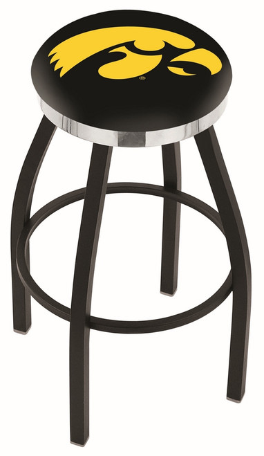 Iowa Hawkeyes Black Swivel Barstool with Chrome Accent Ring