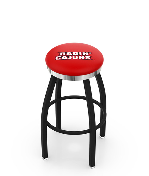 Louisiana Lafayette Ragin' Cajuns Black Swivel Barstool with Chrome Accent Ring